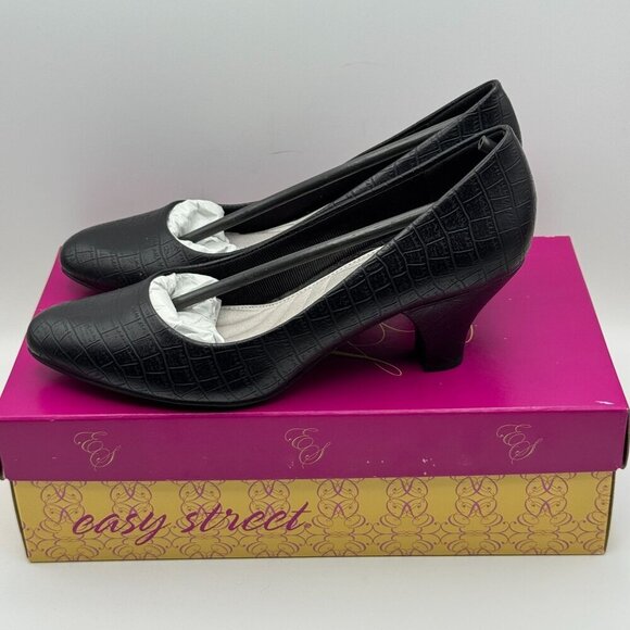 Easy Street Womens Fabulous Black Crocodile Embossed Heels Pumps Size 9 - Picture 3 of 9